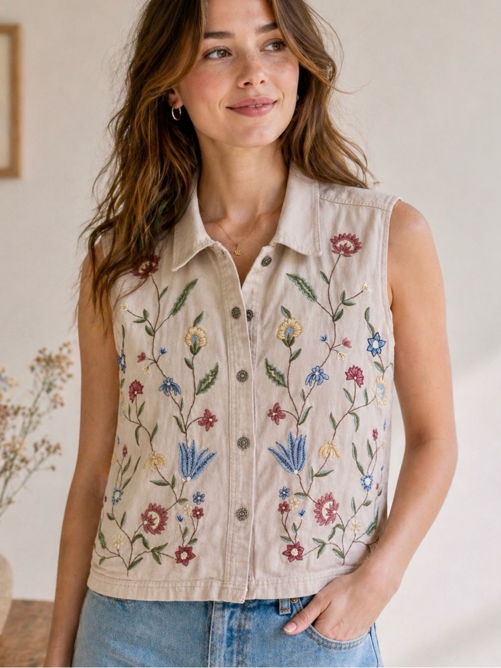 VINTAGE New Identity embroidered Button-Up Jacket in Blush